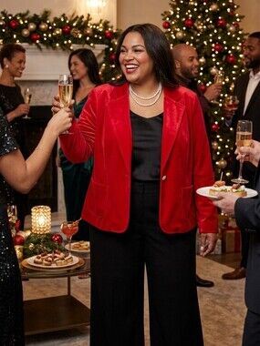 NWT Briggs New York Red Velvet Blazer 3X Rhinestone Button Holiday Party Jacket